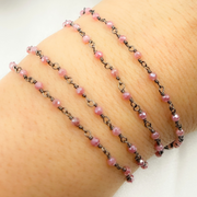 CQU50. Coated Red Quartz Sterling Silver Wire Wrap Chain